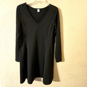 Old Navy Womens Black Long Sleeve Dress V-Neck Pull-over Large A-Line Black Jack